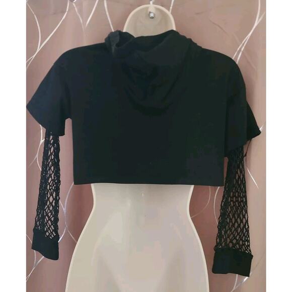 Girls Butterfly Hoodie Crop With Mesh Panel Sleeves Size 9-10 Years Fairy - Picture 2 of 6